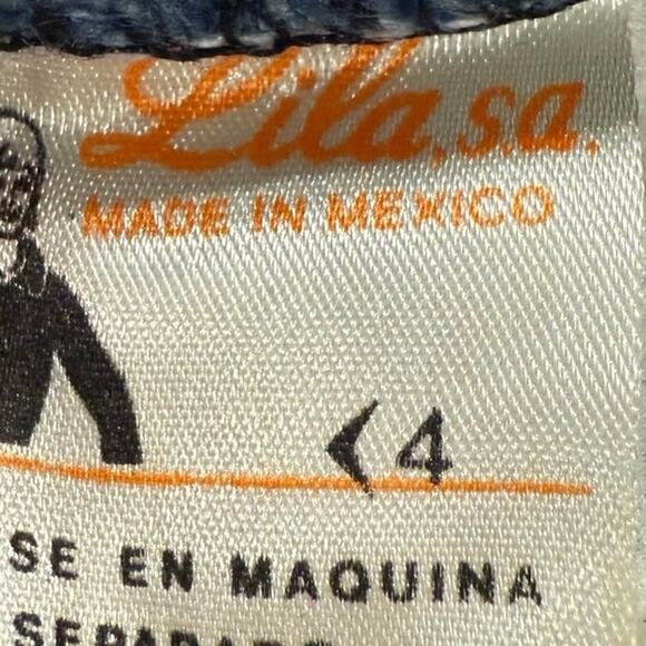 Rare Vintage 4T Girls 90s Cotton Denim Mushroom Embroidered Jumper Overall Dress - Picture 3 of 12